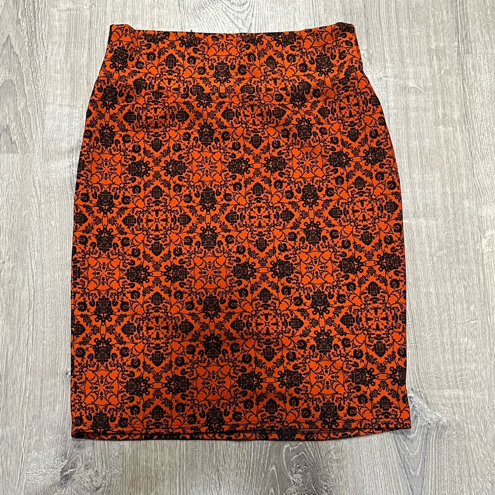 LuLaRoe Orange and Black Stretchy Pencil Skirt, Size XL